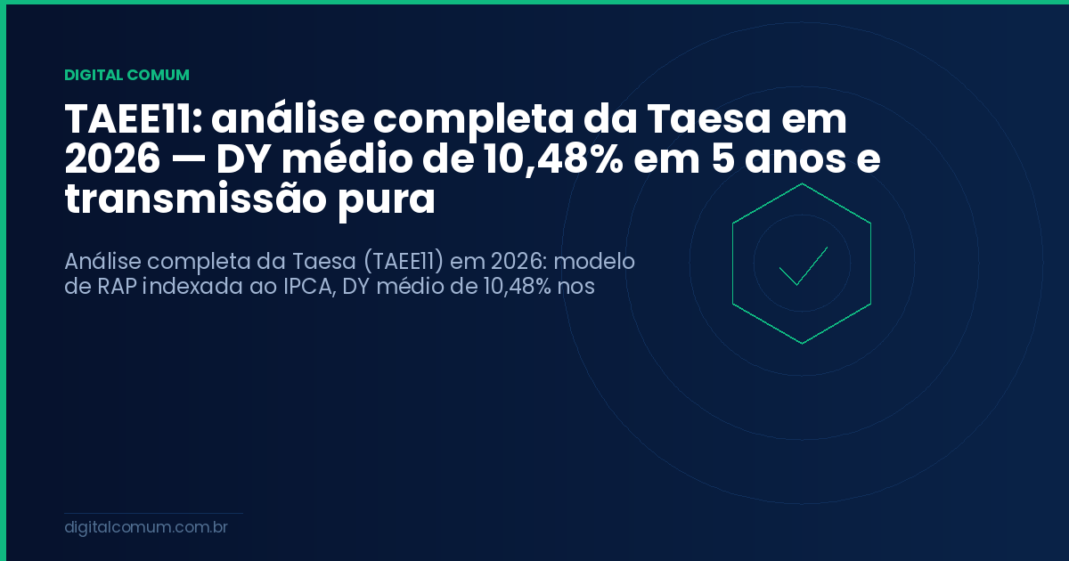 TAEE11: análise completa da Taesa em 2026 — DY médio de 10,48% em 5 anos e transmissão pura