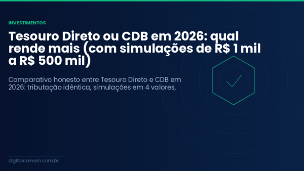 Tesouro Direto ou CDB em 2026: qual rende mais (com simulações de R$ 1 mil a R$ 500 mil)