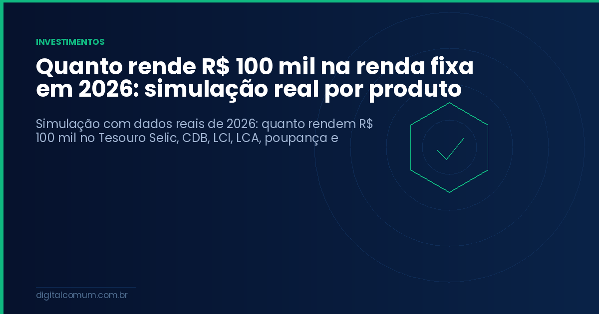 Quanto rende R$ 100 mil na renda fixa em 2026: simulação real por produto